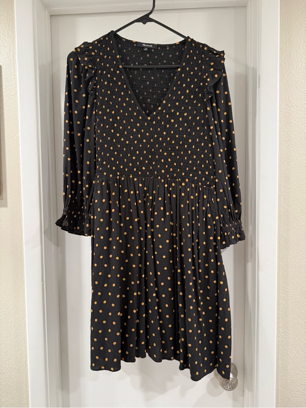 Madewell Black Dress with Mustard Polka Dots
